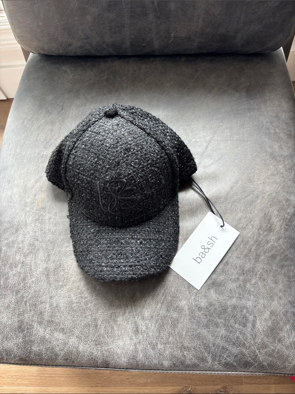 ba&sh Black Bouclé Logo Baseball Cap